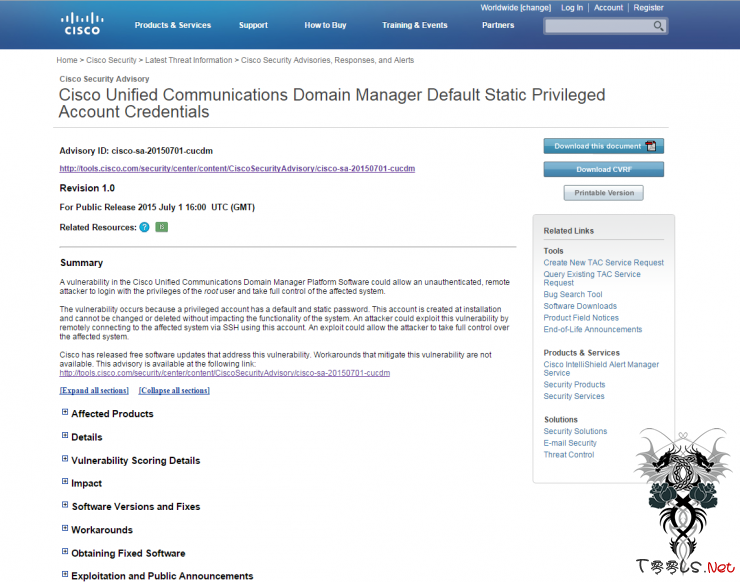 思科被曝存在安全漏洞，严重性为10级