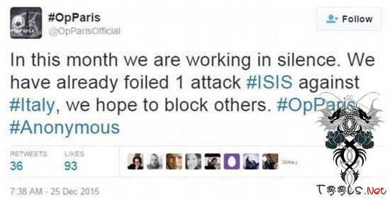 国际黑客组织"匿名者":成功阻止IS对意大利恐袭