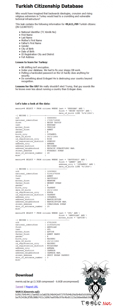 土耳其某机构被黑 致近5000万名土耳其公民个人信息在网上曝光