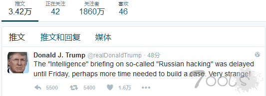 特朗普称美情报部门涉“俄罗斯黑客”简报推迟:真奇怪!
