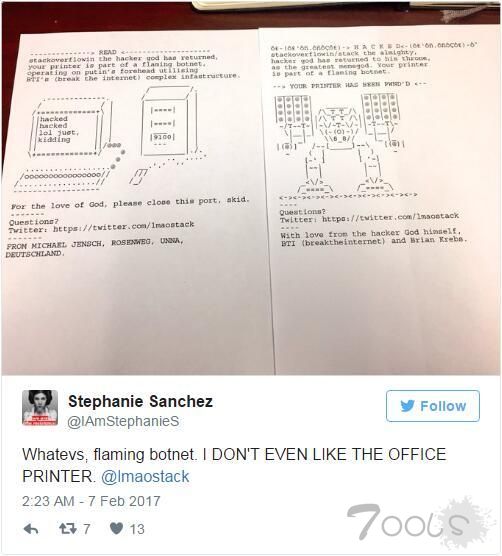 黑客入侵了 16 万打印机：然后打印出了有趣的 ASCII 码图案