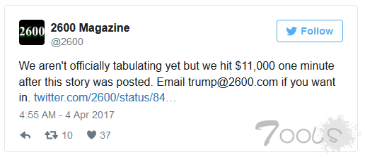 黑客杂志2600悬赏1万美元获取特朗普纳税申报单