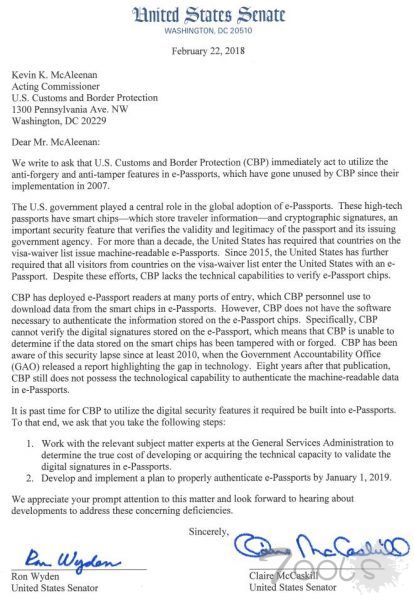 美参议员炮轰 CBP 电子护照系统存在长达十年的漏洞