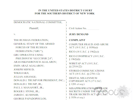 美民主党就 2016 年被黑事件起诉俄罗斯、特朗普竞选团队及维基解密