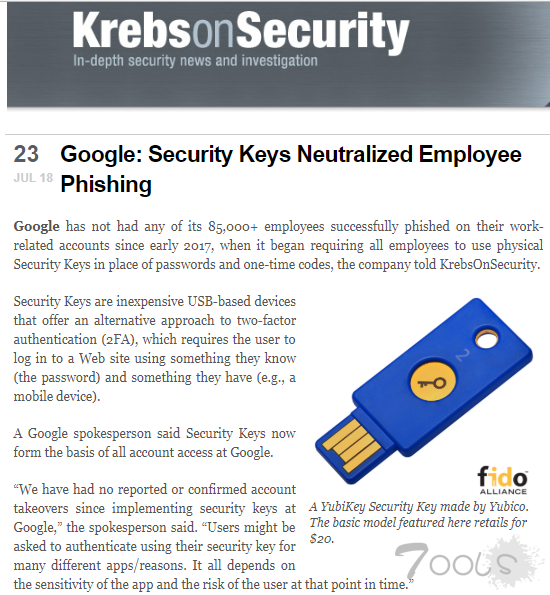报道称实体安全密钥是谷歌员工避免网络钓鱼的秘密