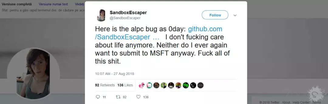 Twitter再现Windows 0 day漏洞