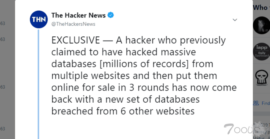 黑客在暗网上出售第四批数据 涉及 6 个网站 2600 万新账户
