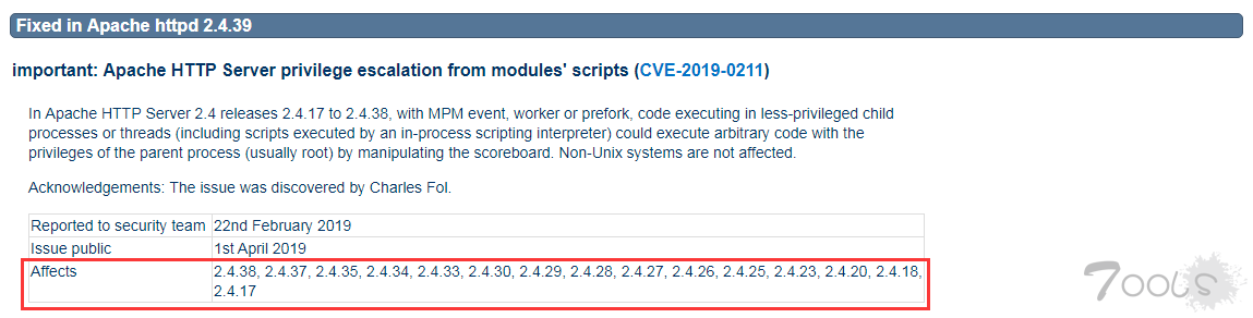 Apache 服务器存在高危提权漏洞，请升级至最新版本 2.4.39