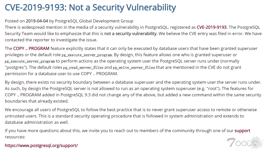 PostgreSQL 辟谣存在任意代码执行漏洞：消息不实