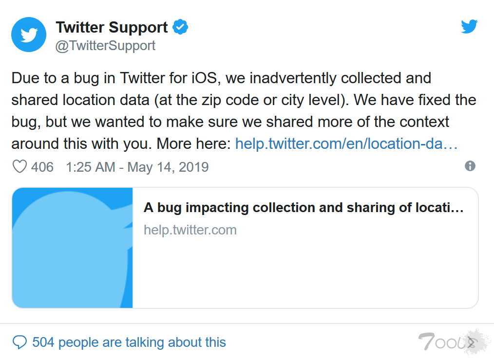 Twitter 公开会将用户位置数据共享出去的漏洞