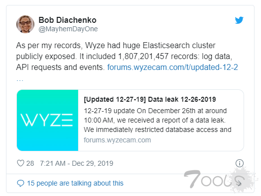 物联网供应商 Wyze 确认服务器发生泄露