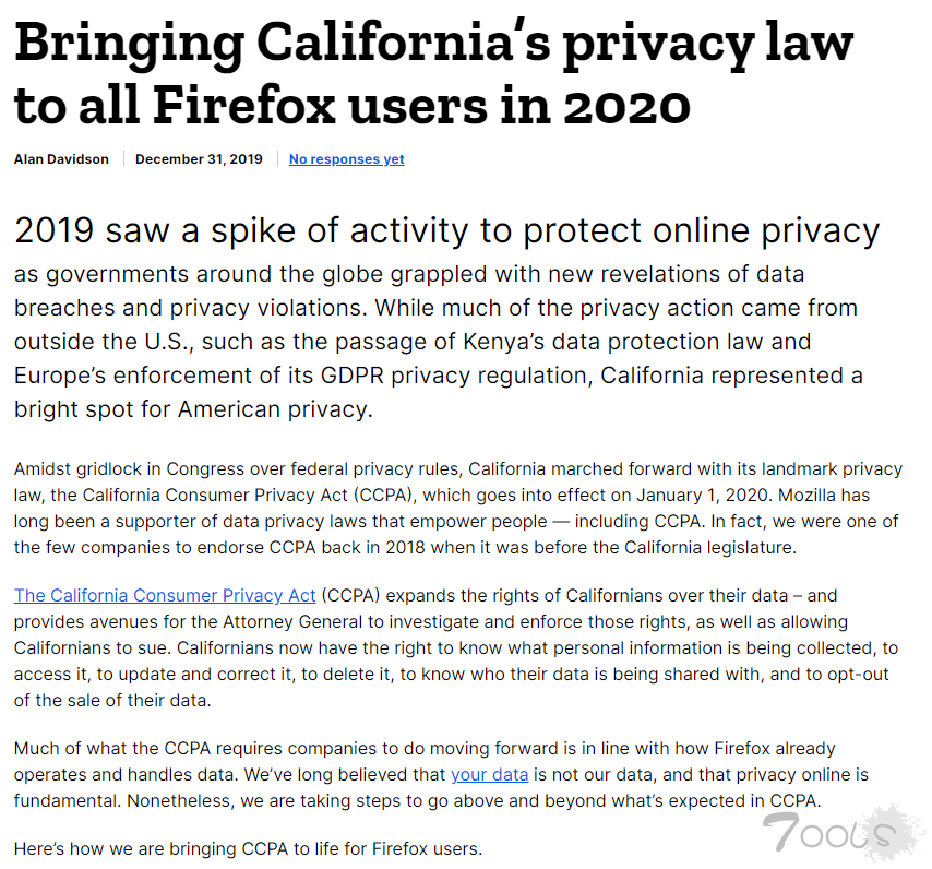 受加州新隐私法推动 Firefox 将允许用户删除其收集的数据