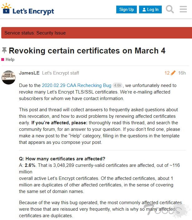 受 CAA 代码问题影响 Let’s Encrypt 将于 3 月 4 日撤销部分证书