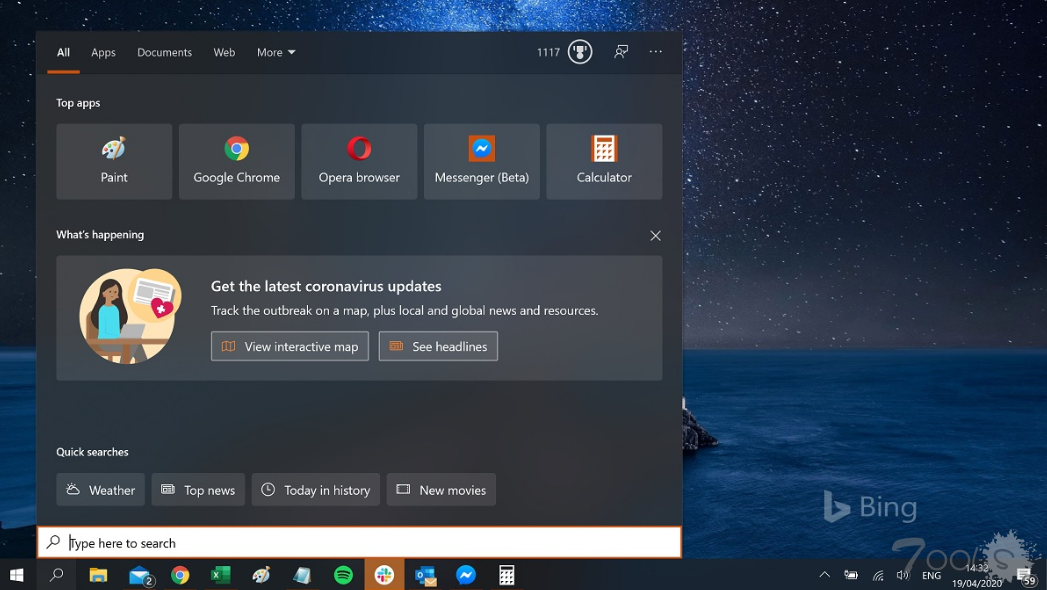 Windows 10搜索功能现在已经内置了COVID-19追踪器
