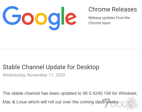 谷歌发布 Chrome 86.0.4240.198 修复两个零日漏洞