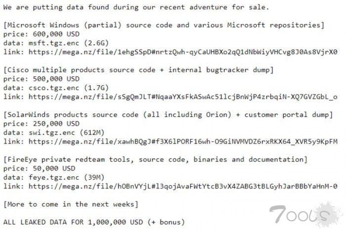 SolarWinds事件持续发酵：黑客以60万美元出售Windows 10源代码