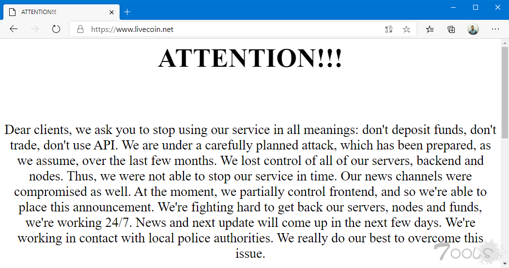 俄罗斯加密交易所 Livecoin 遭黑客攻击后关闭