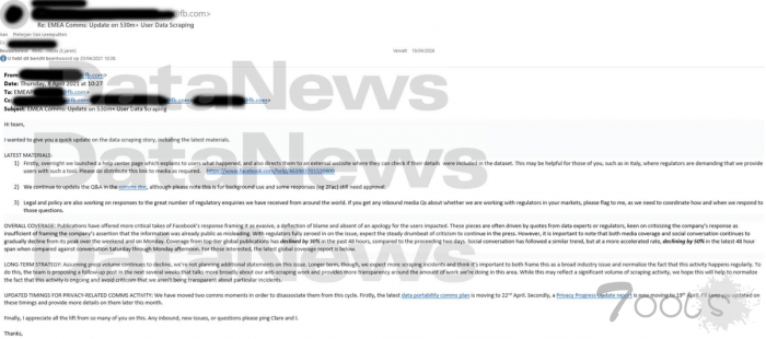 内部邮件显示Facebook意图将数据泄露事件合理化