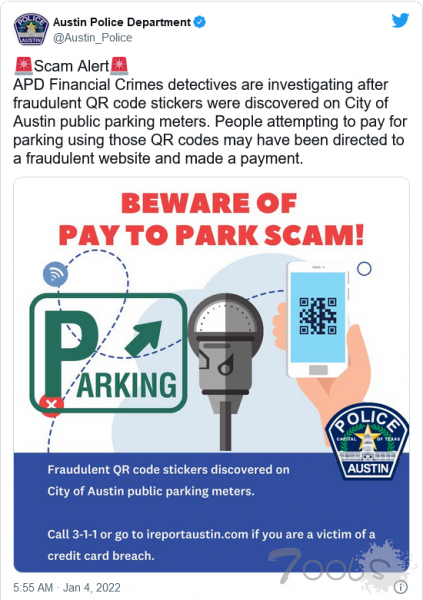 奥斯汀街头骗子盯上停车咪表：放置自制二维码以窃取付款信息