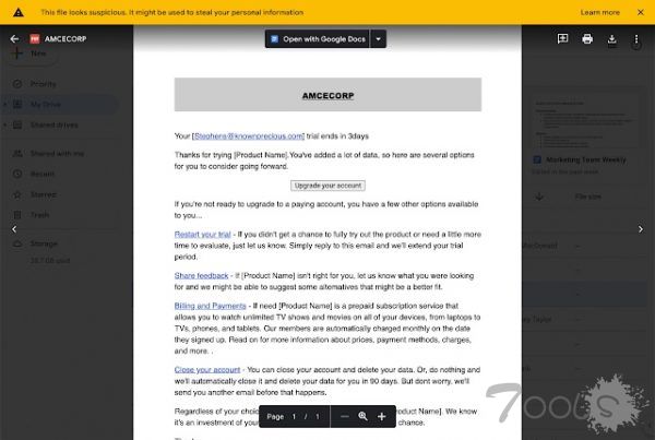 Google Drive 开始向用户警告其托管的可疑文件