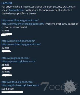 Lapsus$再出手：泄漏Globant软件公司70GB数据