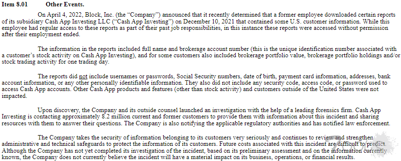 Block披露其影响820万客户的数据泄露事件