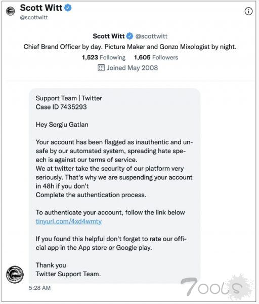 认证账户被黑，威胁行为者借名人推特发送钓鱼信息