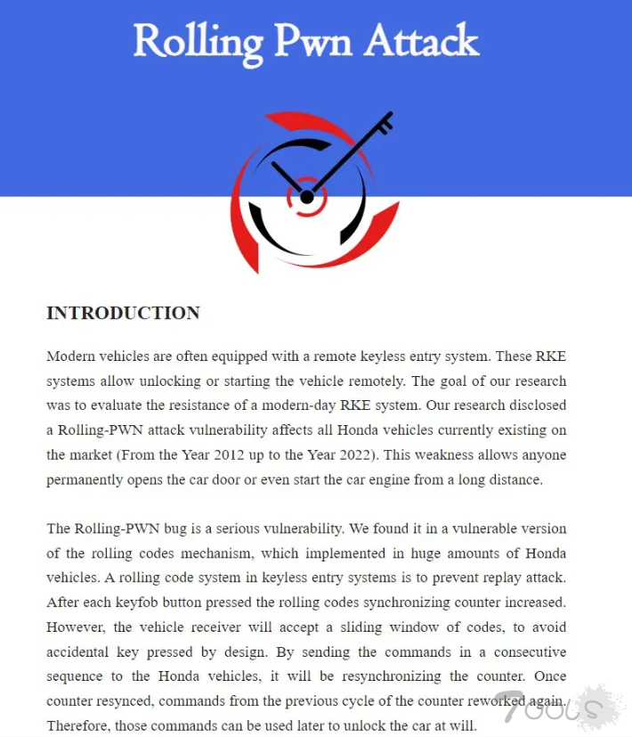 RollingPWN漏洞曝光：黑客可远程解锁和启动多款本田车型