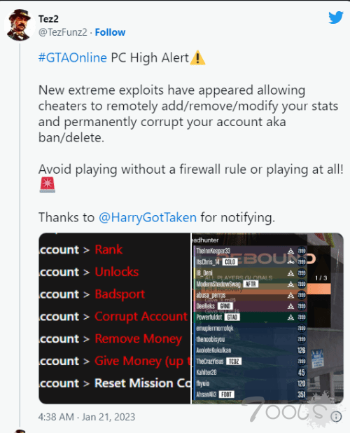 《GTAOL》出现严重漏洞 黑客可用此漏洞破坏PC数据