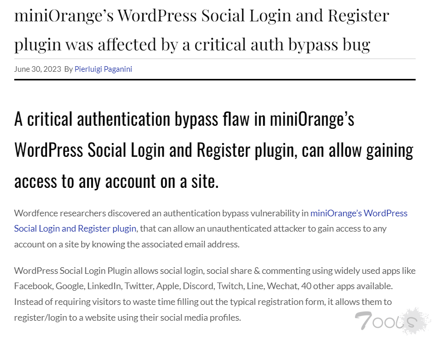 miniOrange 的 WordPress 社交登录和注册插件受到严重的身份验证绕过漏洞的影响
