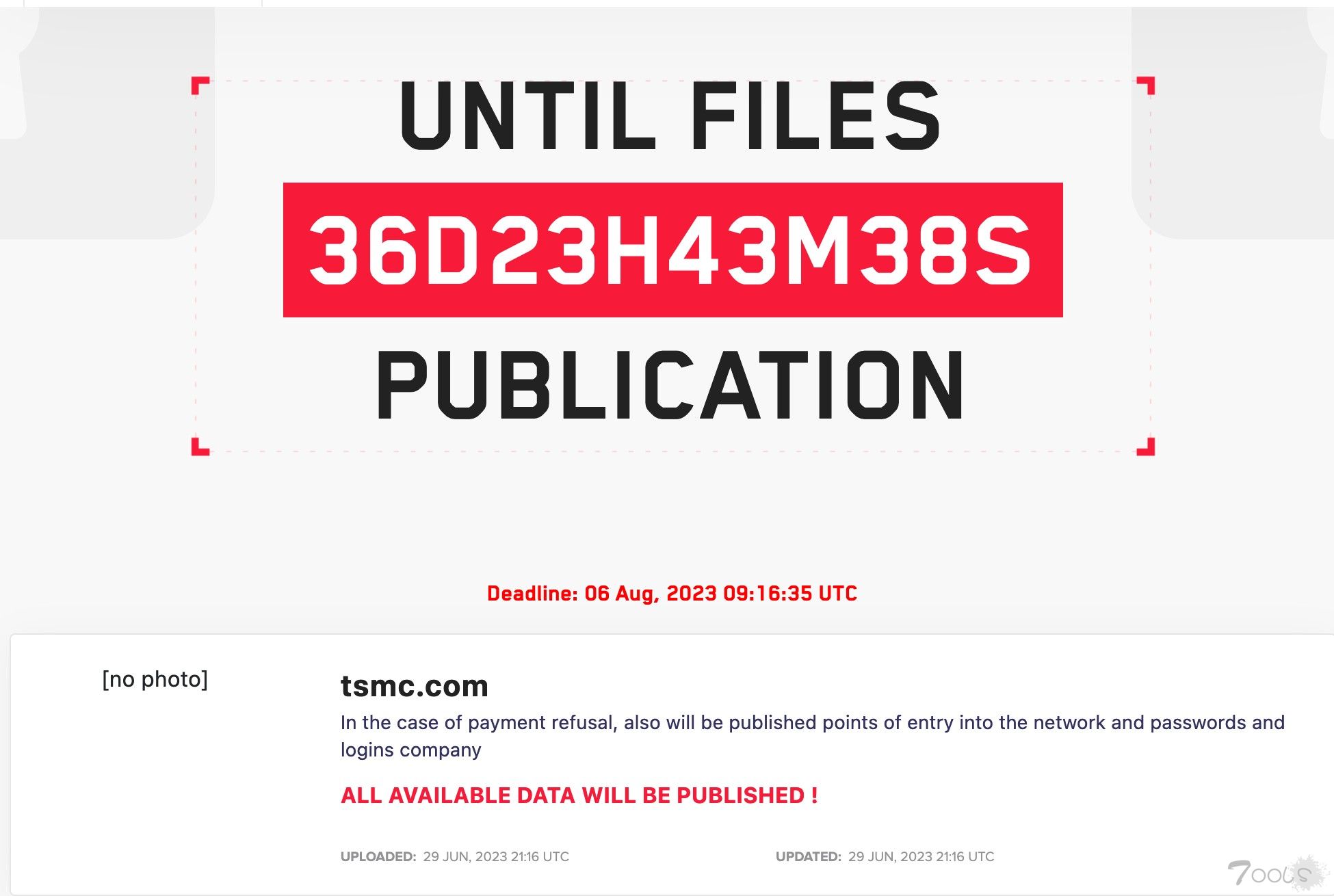 台积电供应商遭攻击 黑客威胁索要7000万美元赎金