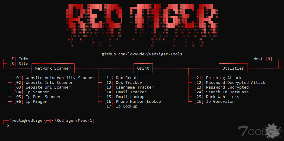 RedTiger-Tools：支持渗透测试、OSINT、网络扫描等功能的免费工具