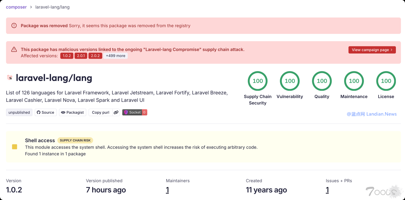 开源项目Laravel Lang(社区本地化项目)被攻击 黑客发布700多个恶意版本